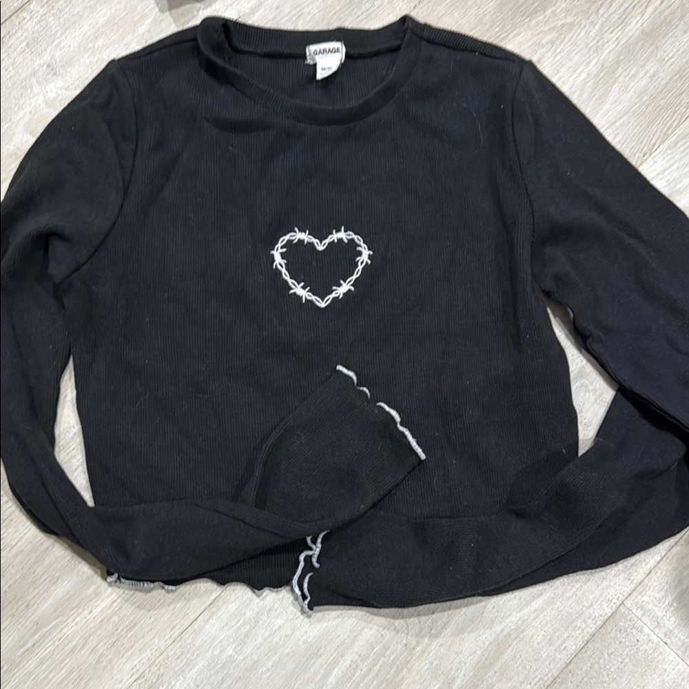 Garage Black Asymmetrical Crop Hoodie